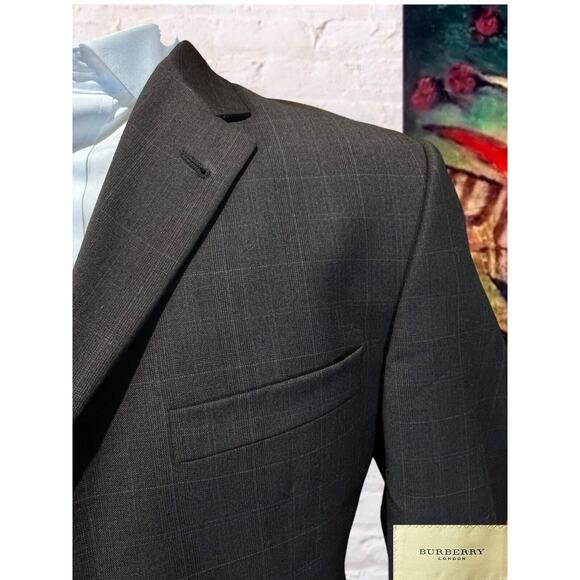Burberry London 42L Brown Blue Tan Plaid Designer Blazer Sport Coat Jacket - Picture 3 of 16